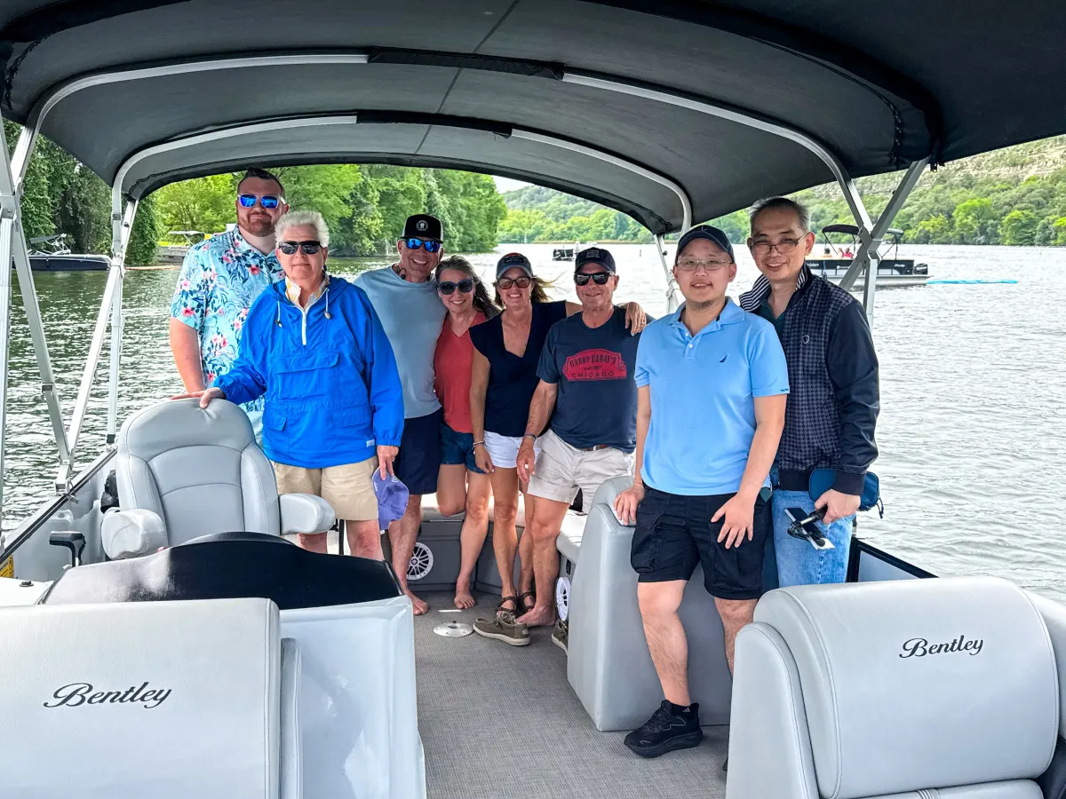 Corporate group enjoying a private boat party on Lake Austin