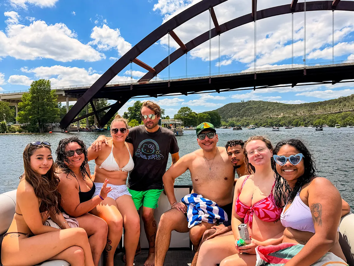 Private party boat rental cruising on Lake Austin